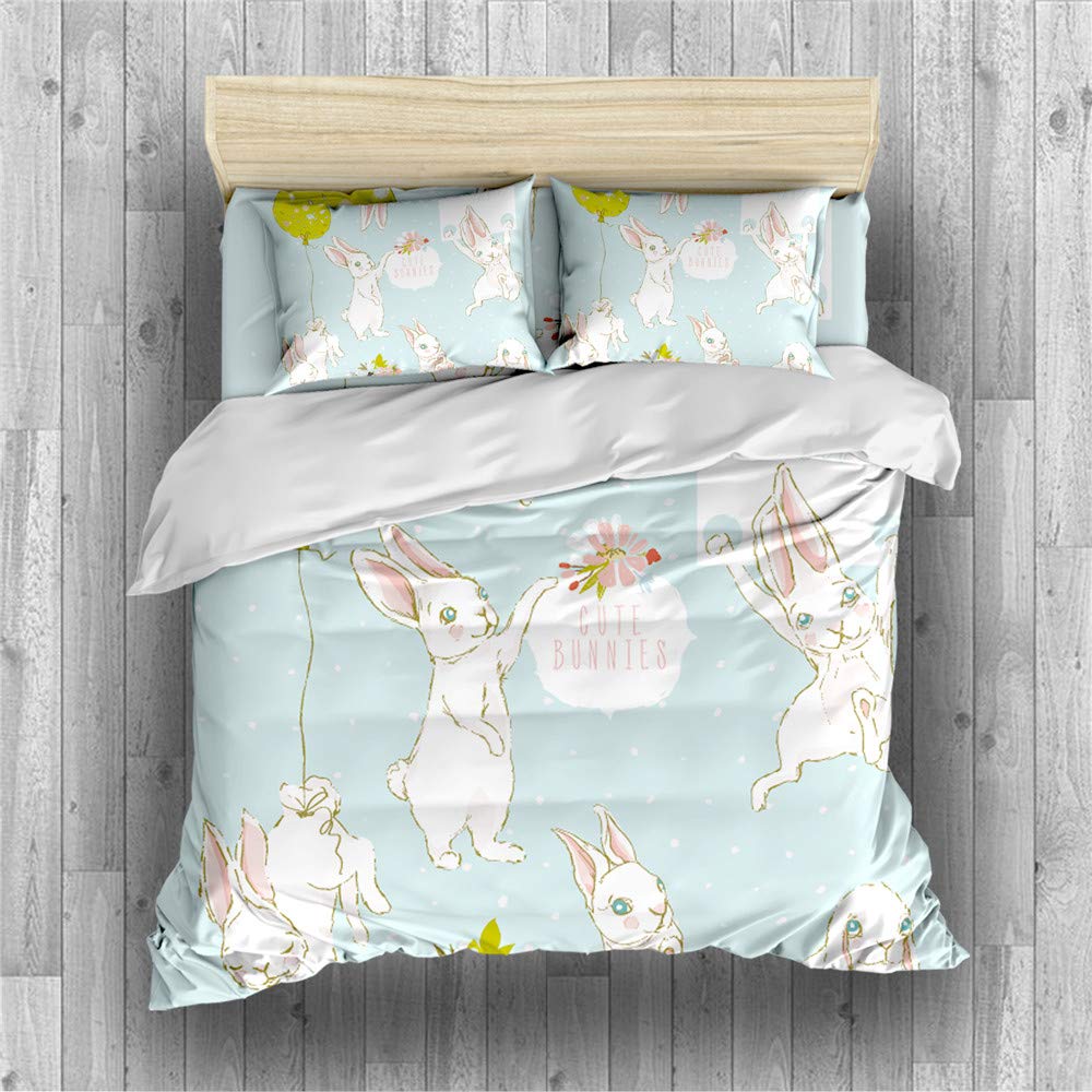 REALIN Animal Theme Print Bedding Children's Favorite Hare Prints Duvet Cover Set Girl Boy Kids Bed Sets 3/4PCS Quilt Covers/Sheets/Pillow Shams,Twin/Full/Queen/King (B,Full-200x229cm-3PCS)