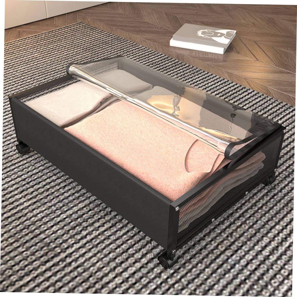 Bed Storage Organizer Under Bed Storage Container Iron PVC Material Large Capacity Rolling Bins for Clothing Toys
