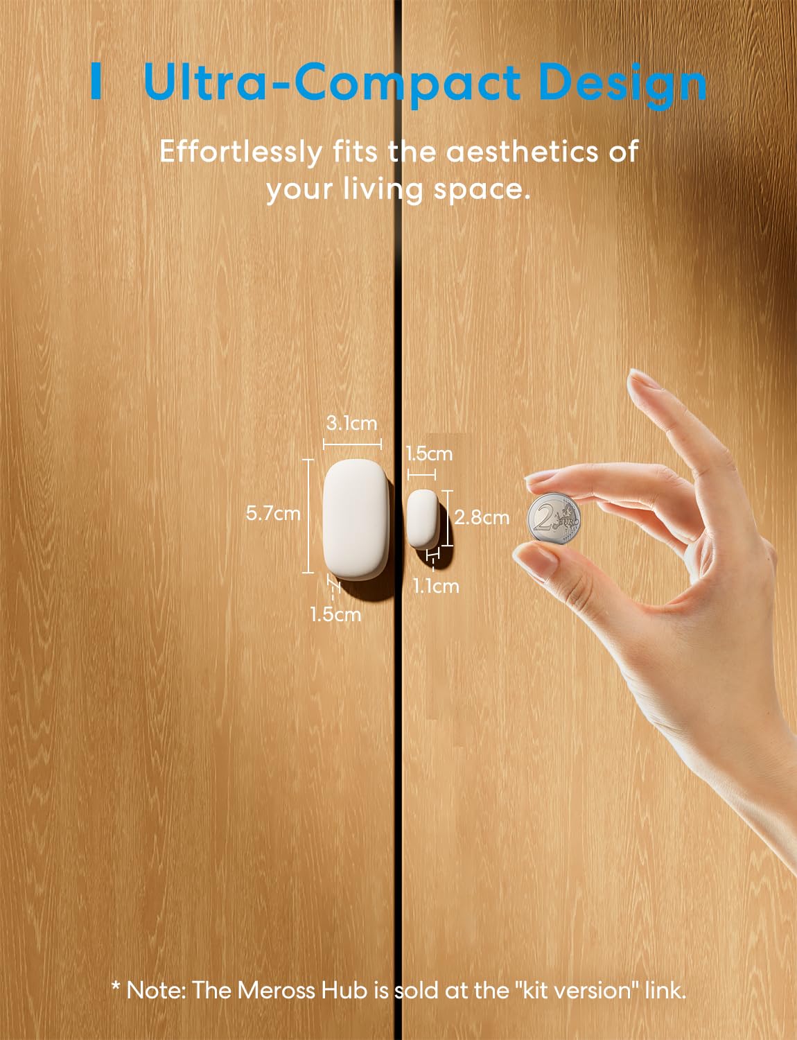 Meross MS200 - WLAN Tür- und Fenstersensor, Erfordert MSH400 Hub, Mini Smart Magnetischer Fensterkontakt mit Echtzeit Alarm, Kompatibel mit Apple HomeKit, Alexa und Google Home
