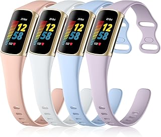 4 Pack GEAK Compatible with Fitbit Charge 5 Bands Women Men, Slim Waterproof Soft Silicone Replacement Wristbands Sport Breathable Band Strap for Fitbit Charge 5 Advanced Fitness & Health Tracker