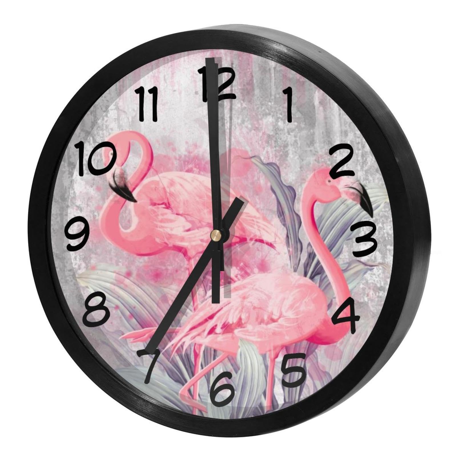 Horloge murale à quartz flamant rose pour une décoration de maison ronde