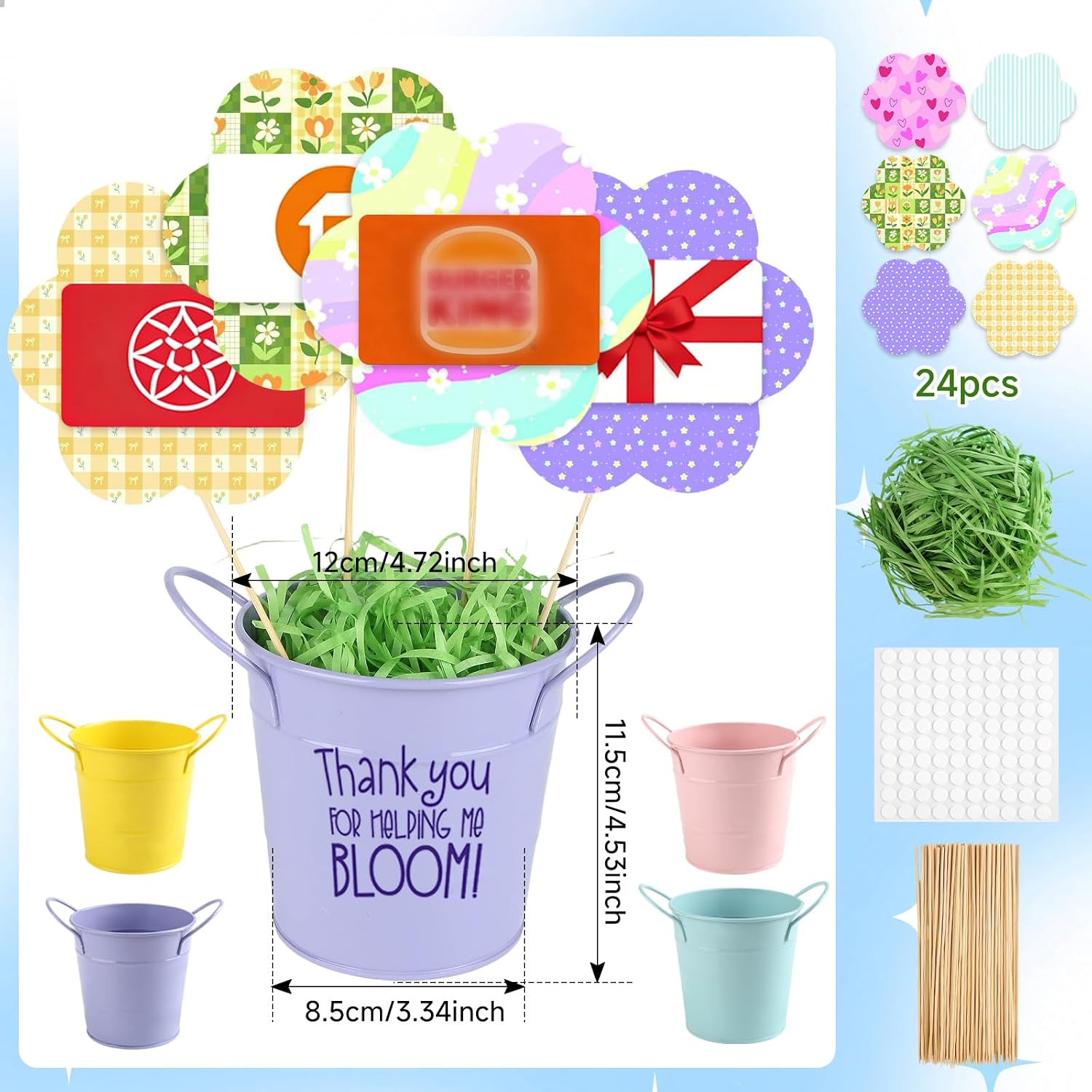 4Pcs Teacher Appreciation Gifts, Gift Card Bouquet Flower Pot Holder, Teacher Survival Kit Thank You Gifts for Women Men End of Year Back to School Graduation Birthday