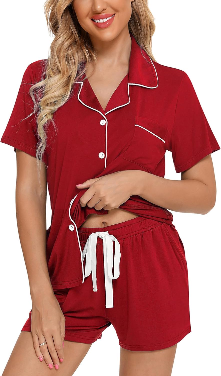 Leikar Womens Button Down Pajama Sets Bride Pajamas Sets Sleepwear Shorts Lounge Set