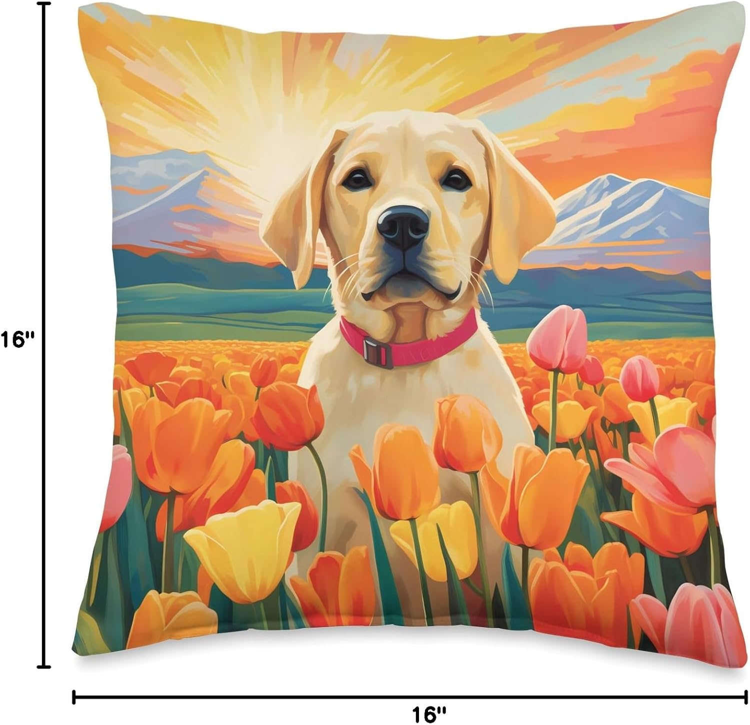 Cute Yellow Labrador Flower Mountain Sunset Lab Dog Throw Pillow