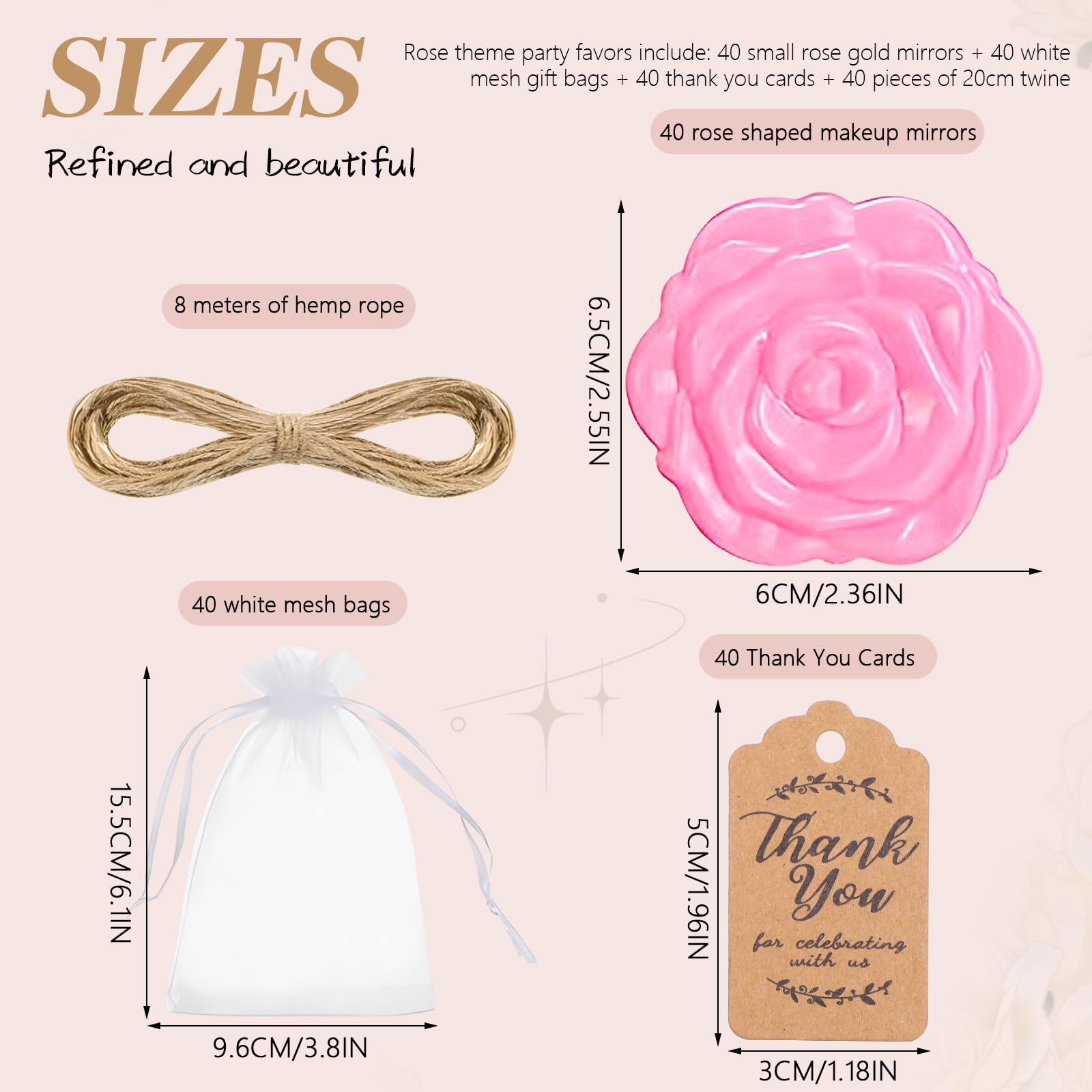 Set di 30 specchi compatti a forma di rosa, per matrimoni, bomboniere per feste di addio al nubilato per gli ospiti a forma di rosa, portatili, pieghevoli, con etichetta di ringraziamento