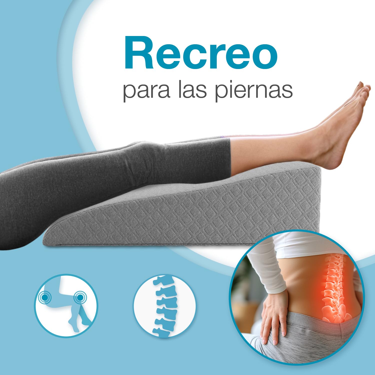 ELONEO Almohada de Piernas - Cojín de Soporte en Cuña para Cama con Espuma Viscoelástica, Elevador para Piernas Cansadas, Funda Jacquard Lavable, 68x40x16 cm, Gris