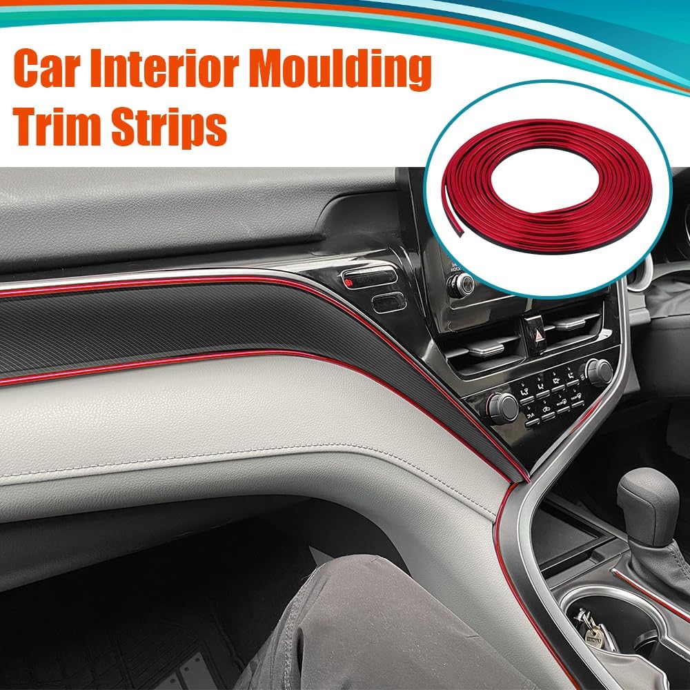 Car Interior Trim Strips, Car Door Trim, 32.8ft /10M Flexible Trim with Installing Tool, Automobile Molding Line Accessories for Door Panel Gap Instrument Panel (Electroplating red)
