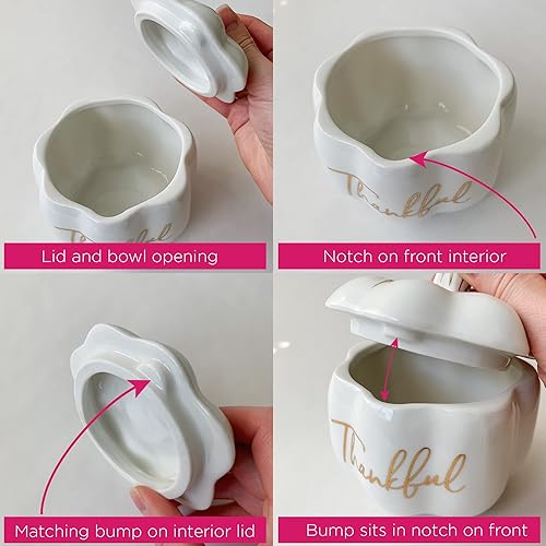 Miniatura 7 de Kate Aspen Thankful White Pumpkin Bowl  Plato decorativo de cerámica para dulces con tapa, plato de dulces de otoño, cuenco de Acción de Gracias,