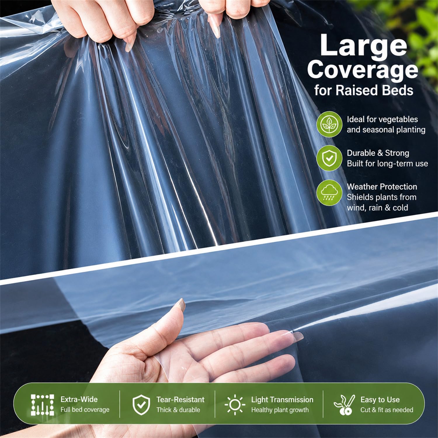Bâche de Serre en Polyéthylène Transparente 2 x 10 m pour Jardin | Film Plastique Épais et Résistant pour Polytunnel, Couverture Horticole et Protection des Cultures contre le Vent et la Pluie