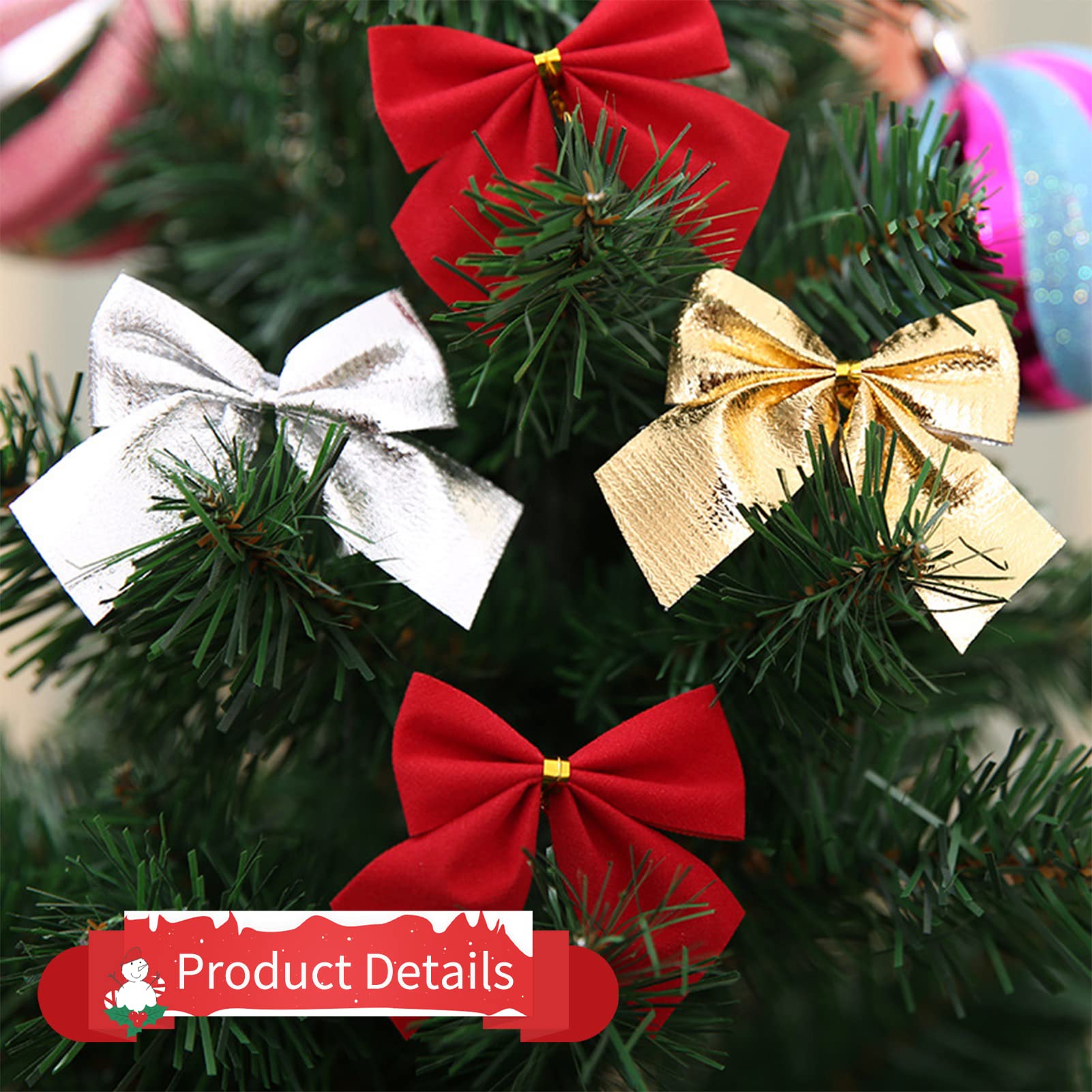 Noël Noeud Ruban Rouge,72 Pièces Noeuds De Paillettes Arcs,Bowknot