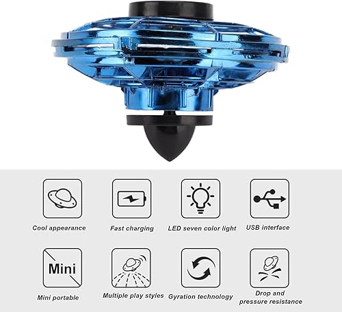 Miniatura 5 de Flying Spinner, juguetes pequeños OVNI operados a mano, 4 tipos de juego volador para exteriores para niños (azul)