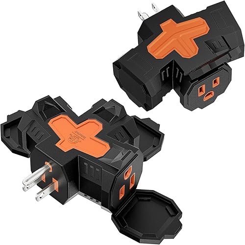 Kasonic - Adaptador eléctrico de 3 vías para interiores y exteriores con cubierta protectora, certificación ETL, enchufe de alimentación a tierra