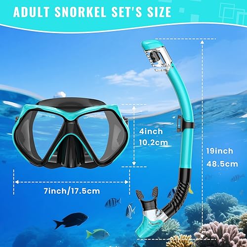 Miniatura 4 de Equipo de esnórquel para adultos, juego de esnórquel máscara de buceo, gafas de natación para adultos con cubierta de nariz, vidrio templado HD