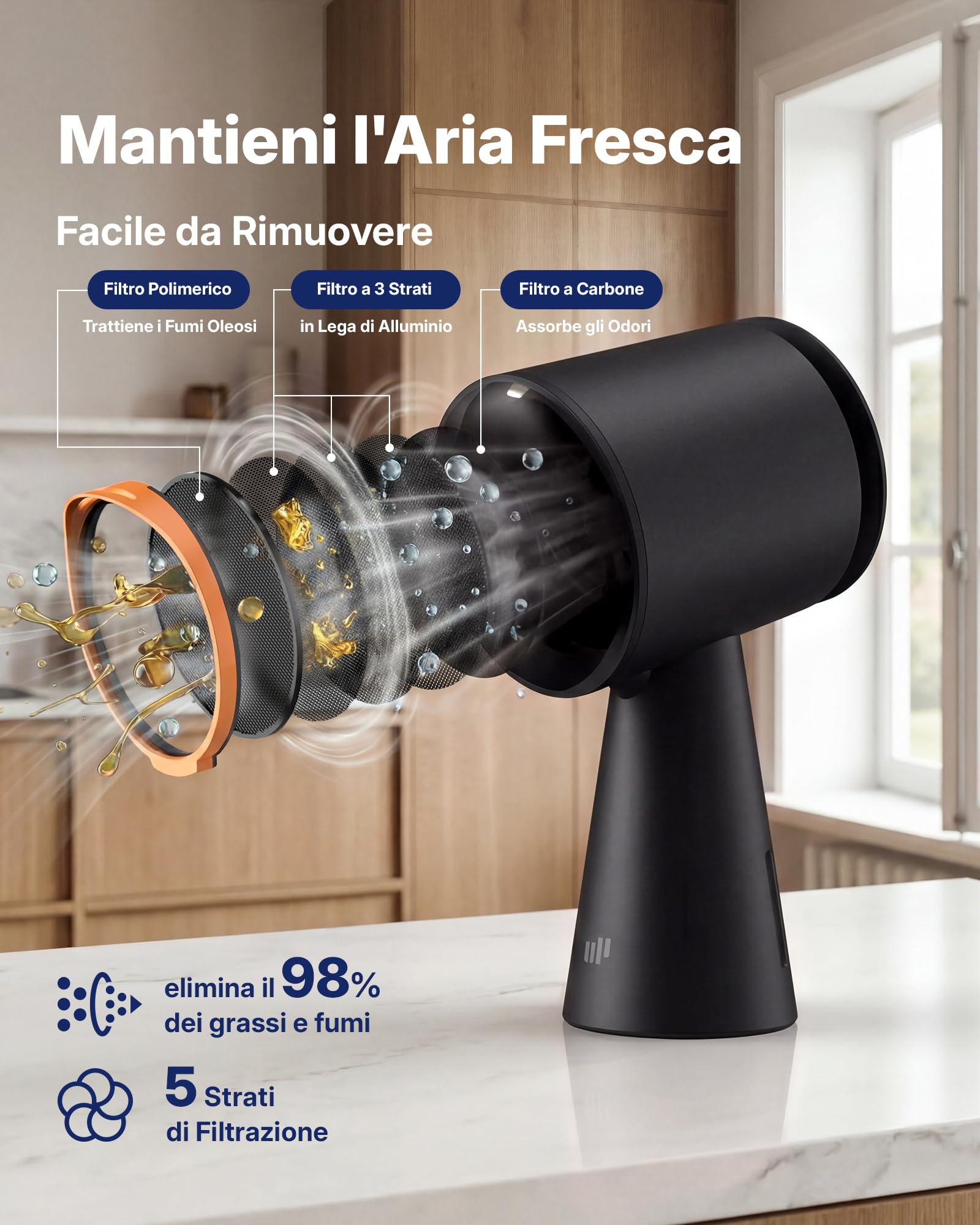Upstreman Cappa Aspirante Portatile da Tavolo, 3 Velocità con Grande Contenitore Olio, Filtro Alluminio e Carbone Rimovibile, Ventola da Cucina per Barbecue Indoor, Hot Pot, Nero