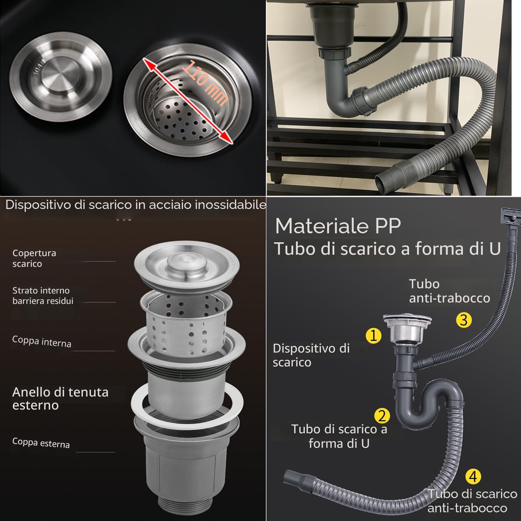 Lavandino in Acciaio Inox Professionale 1 Vasca,60x45x86cm Lavello Nero Multifunzione Cucina,Lavatoio da Esterno Autoportante,Lavabo Commerciale con Rubinetto,per Interno Ristorante Caffè Garage