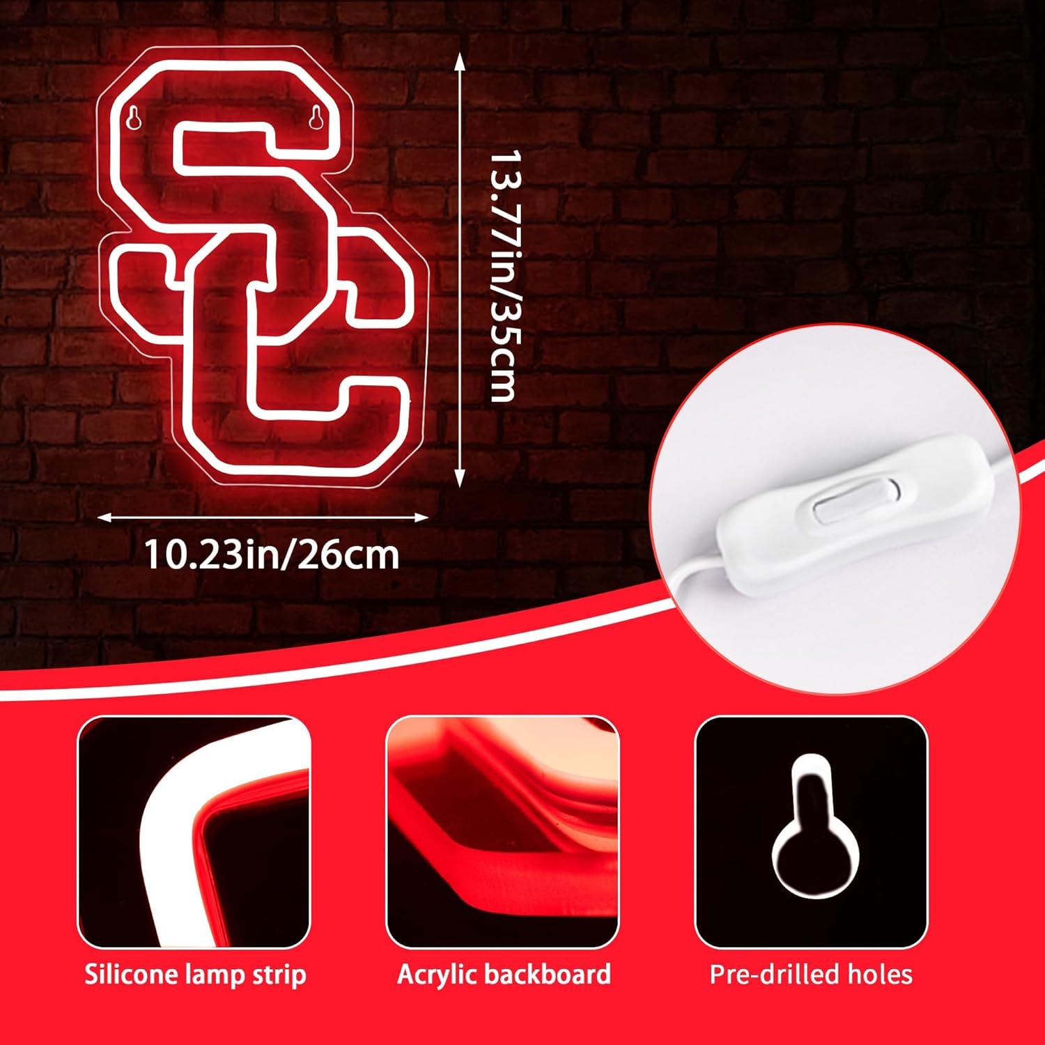 University Neon Signs,College Neon LED Sign,University Football Team Logo Neon,City Name Signs for Man Cave,Room,Dorm Decor for College Students,Signs for Men,Size 13.77 * 10.23in(XD114) - Image 3