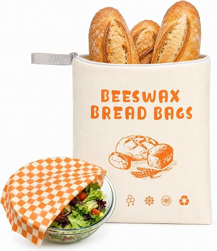 Glyzekune Beeswax Bread Bag for Homemade Bread & Beeswax Wrap Set for Food Keep 