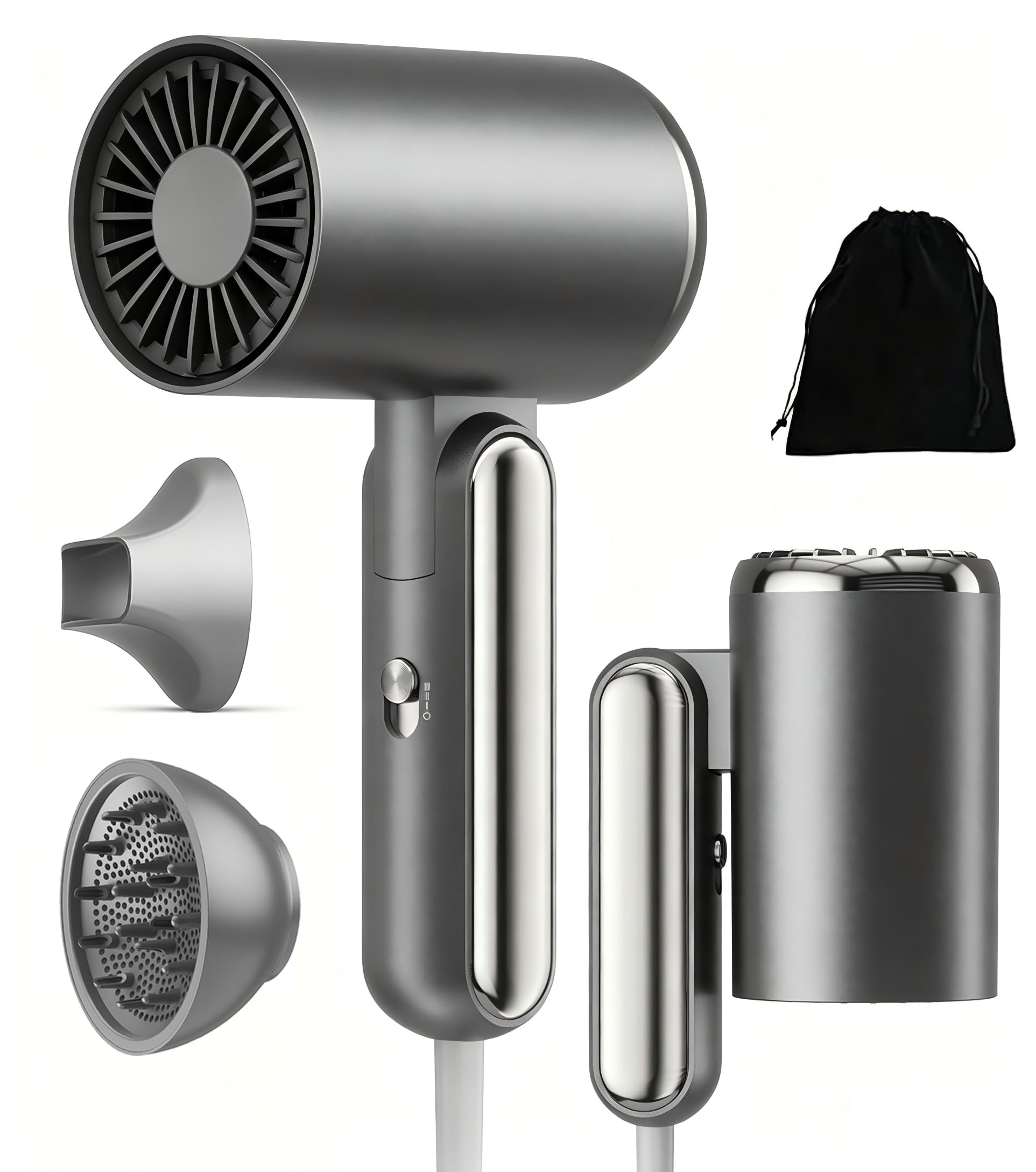 Mini Phon Capelli da Viaggio Potente - 1800W Asciugacapelli Professionale con Diffusore e Concentratori,200 Milioni di Asciugacapelli Ionico, Manico Pieghevole, 3 Tempe, Fono Capelli Ionico portatile