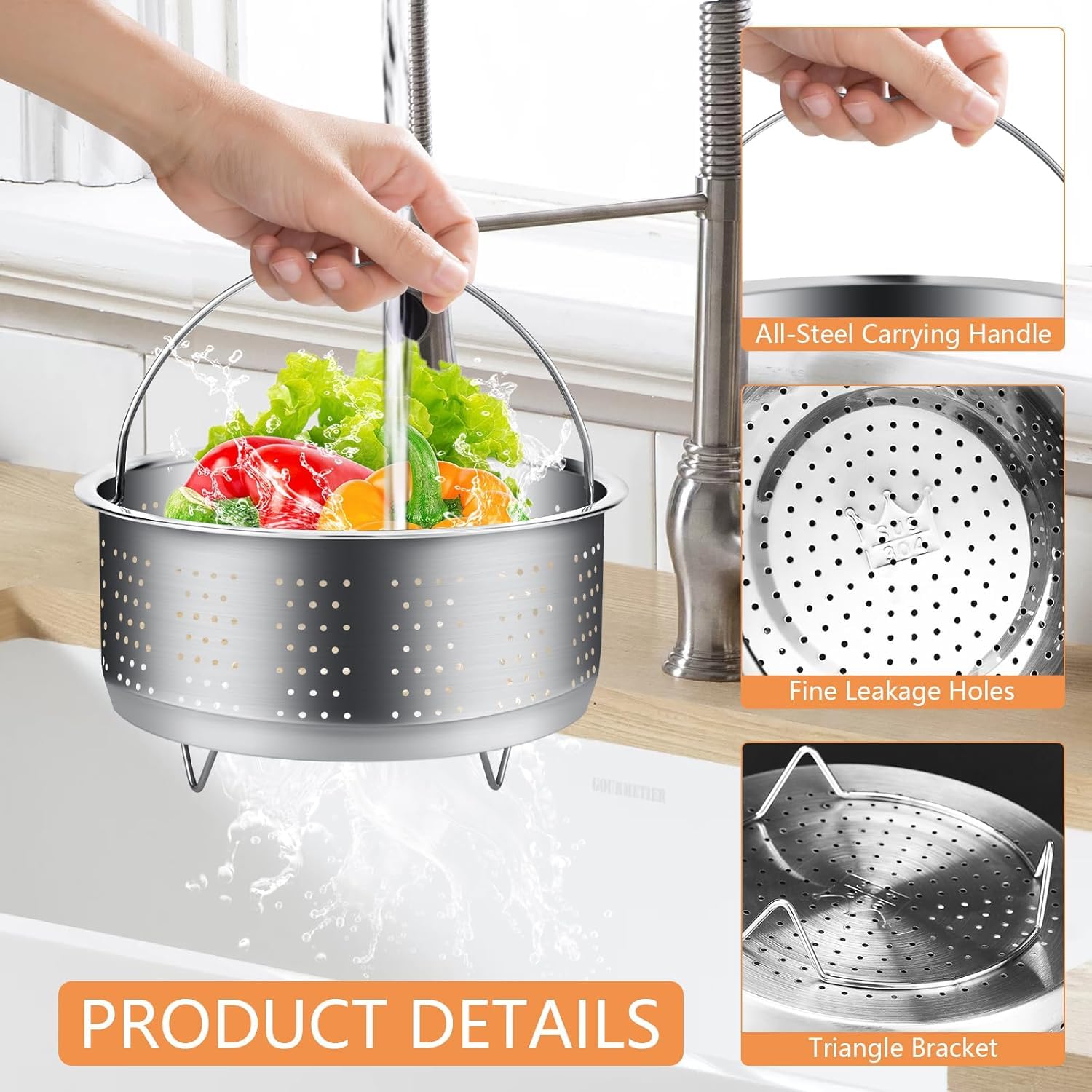 Panier Vapeur En Acier Inoxydable 20 Cm | Ustensile De Cuisine Multifonction Pour Cuisson Vapeur, Rinçage Et Filtration