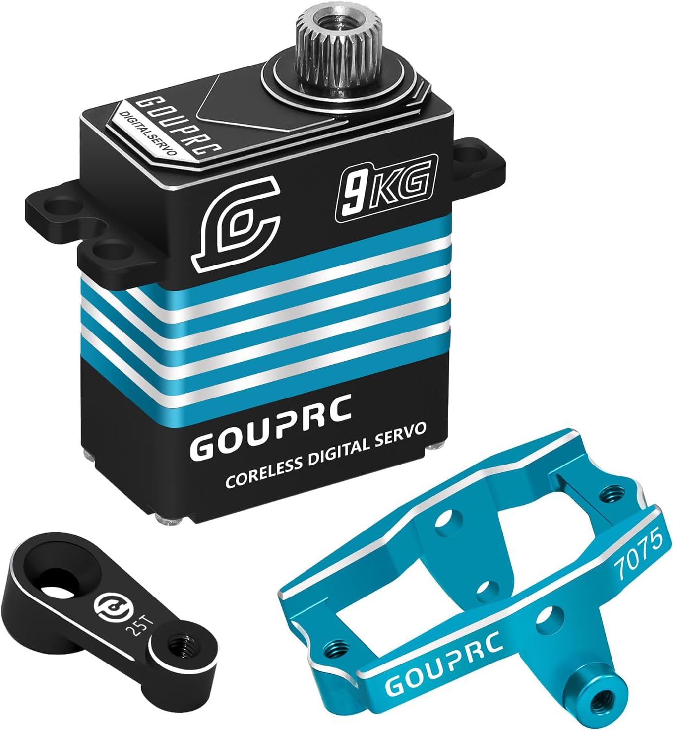 GOUPRC All Metal Coreless Motor Servo 9kg Waterproof High Torque Micro Servo with Servo Mount Bracket and Arm for 1/18 TRX4M Servo RC Car Upgrade Parts (Blue)