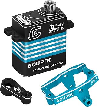 GOUPRC All Metal Coreless Motor Servo 9kg Waterproof High Torque Micro Servo with Servo Mount Bracket and Arm for 1/18 TRX4M Servo RC Car Upgrade Parts Blue