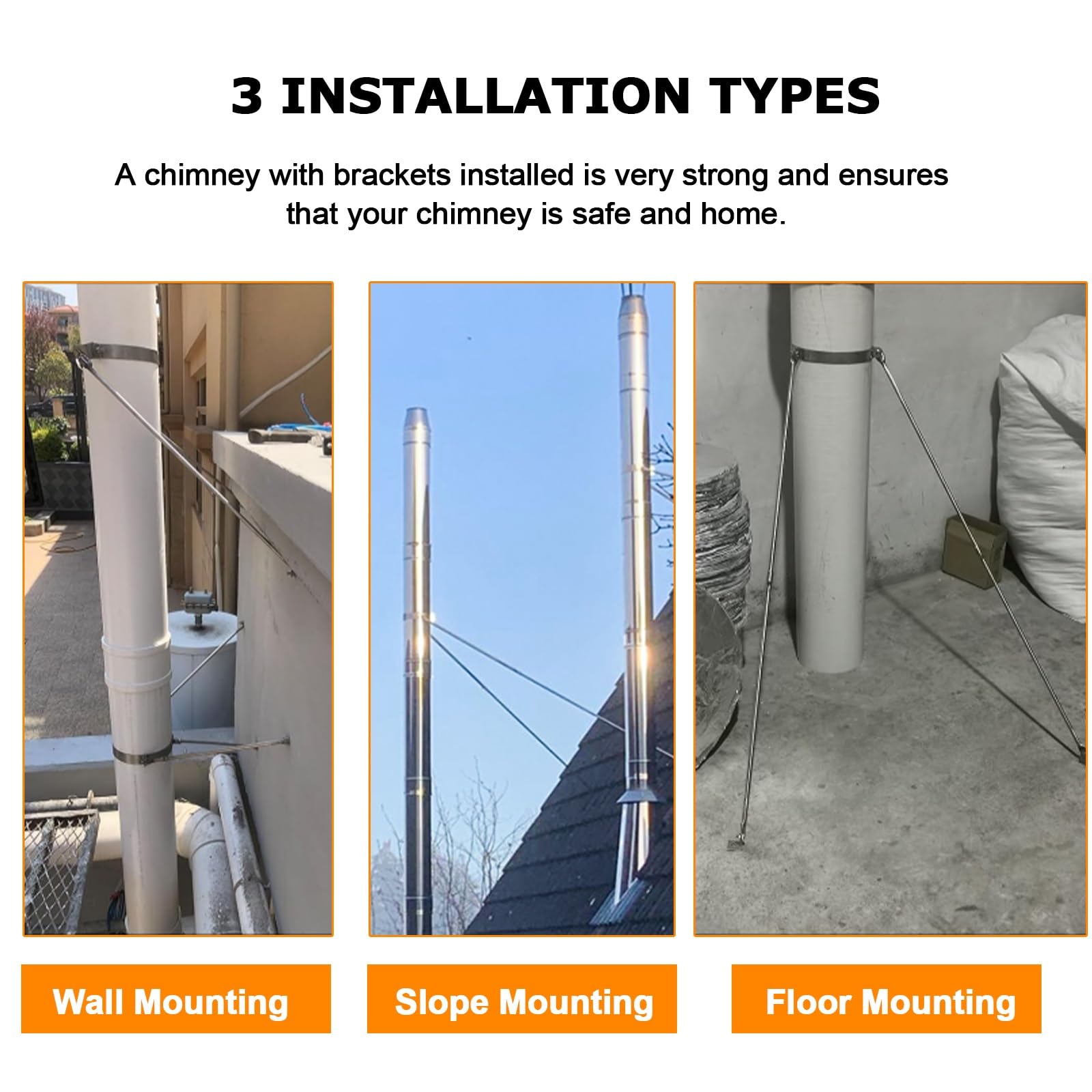Soporte de tubo de chimenea for estabilidad contra el viento, soporte de pared universal extendido for estufas de leña en lofts o cabañas de troncos(Hoop Dia 10"(250mm))