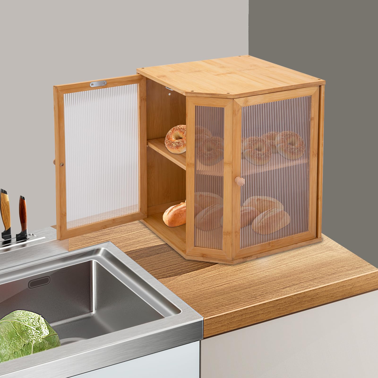 Panera de bambú de 2 pisos, mantiene el pan fresco