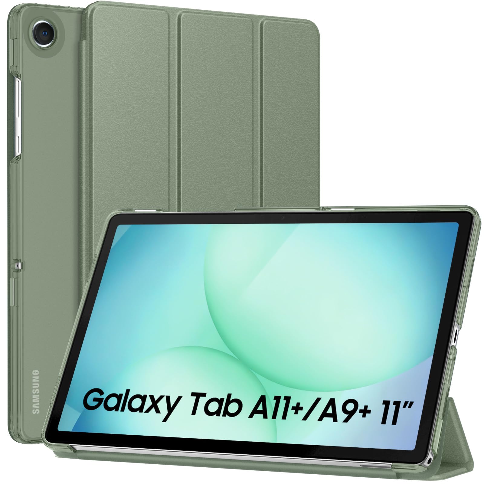 MoKo Slim Case for Samsung Galaxy Tab A11+ Plus/ A9+ Plus 11 Inch, Celadon | Smart Stand Hard PC Translucent Back Shell Cover for Galaxy Tab A11+/A9+ Tablet, Auto Sleep/Wake, 2 Adjustable Angle