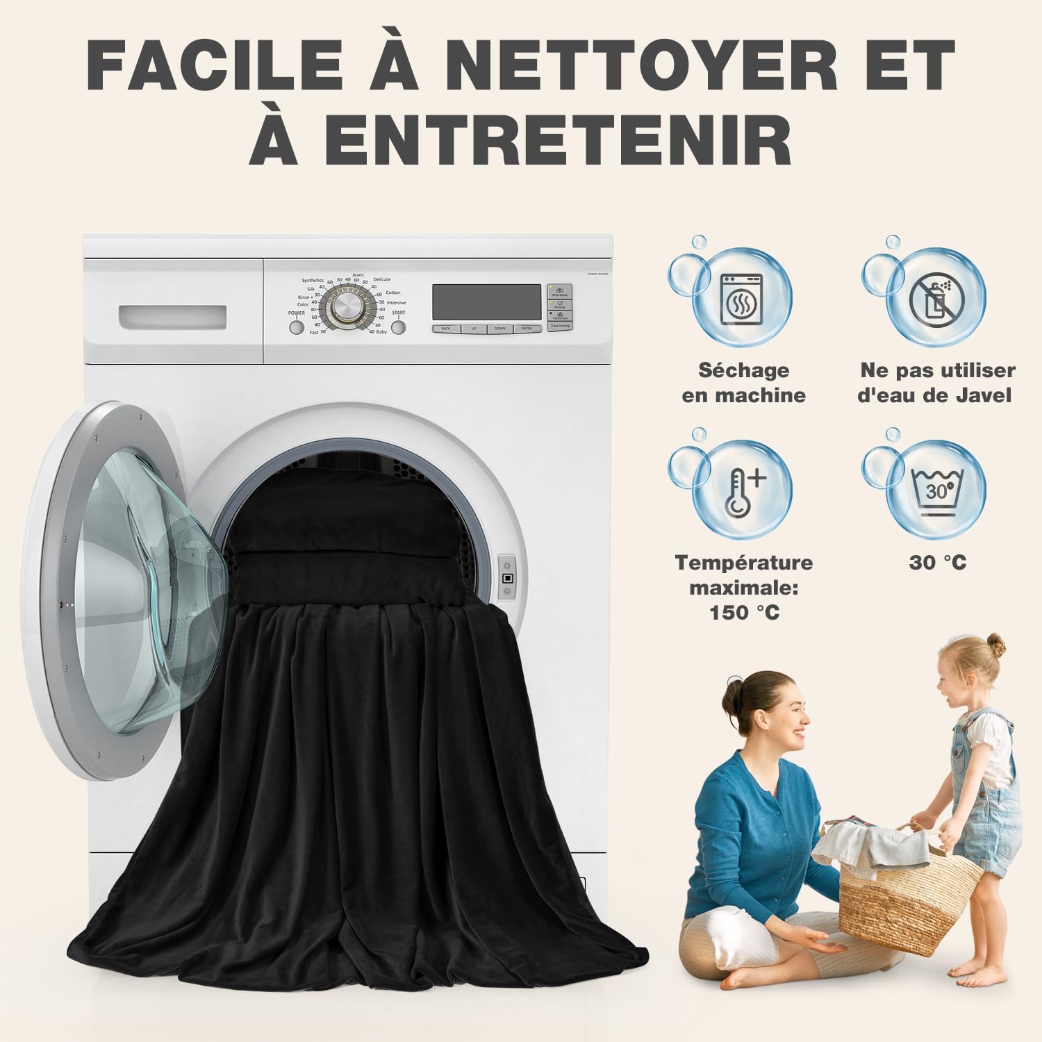 TAOCOCO Housse de Tête de Lit 160 cm, Tête de Lit Double élastique, Housse de Protection Antipoussière, Tissu Velours Extensible Doux, Lavable, Design Tout-en-Un (150/160/170 cm, Noir)