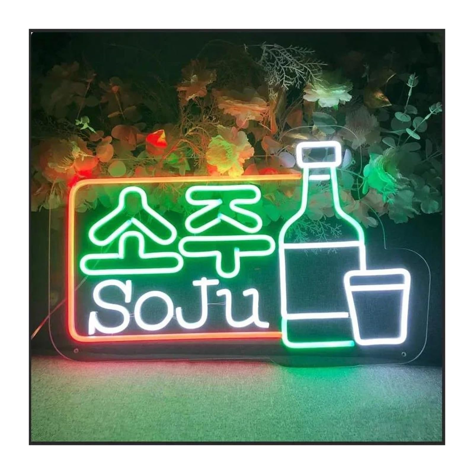 Xenite One Color Hanging Art Neon Signs Korean Soju Neon Light Wine Bottle Wine Glass Sign, For Pub Party Clubs Music Bars Shops Restaurants Decor 50Cmх30cm