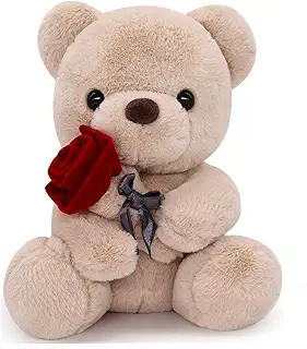 Homehalo テディベア ぬいぐるみ くまのぬいぐるみ 可愛い Teddy Bear 抱き枕 動物 可愛い くま ぬいぐるみ ふわふわ 特別 クマ ぬいぐるみ 気持ちいい Teddy Bear with Rose面白いギフト 母の日のプレゼント お祝い クリスマスプレゼント バレンタインデー ギフト(ブラウン, 25cm)