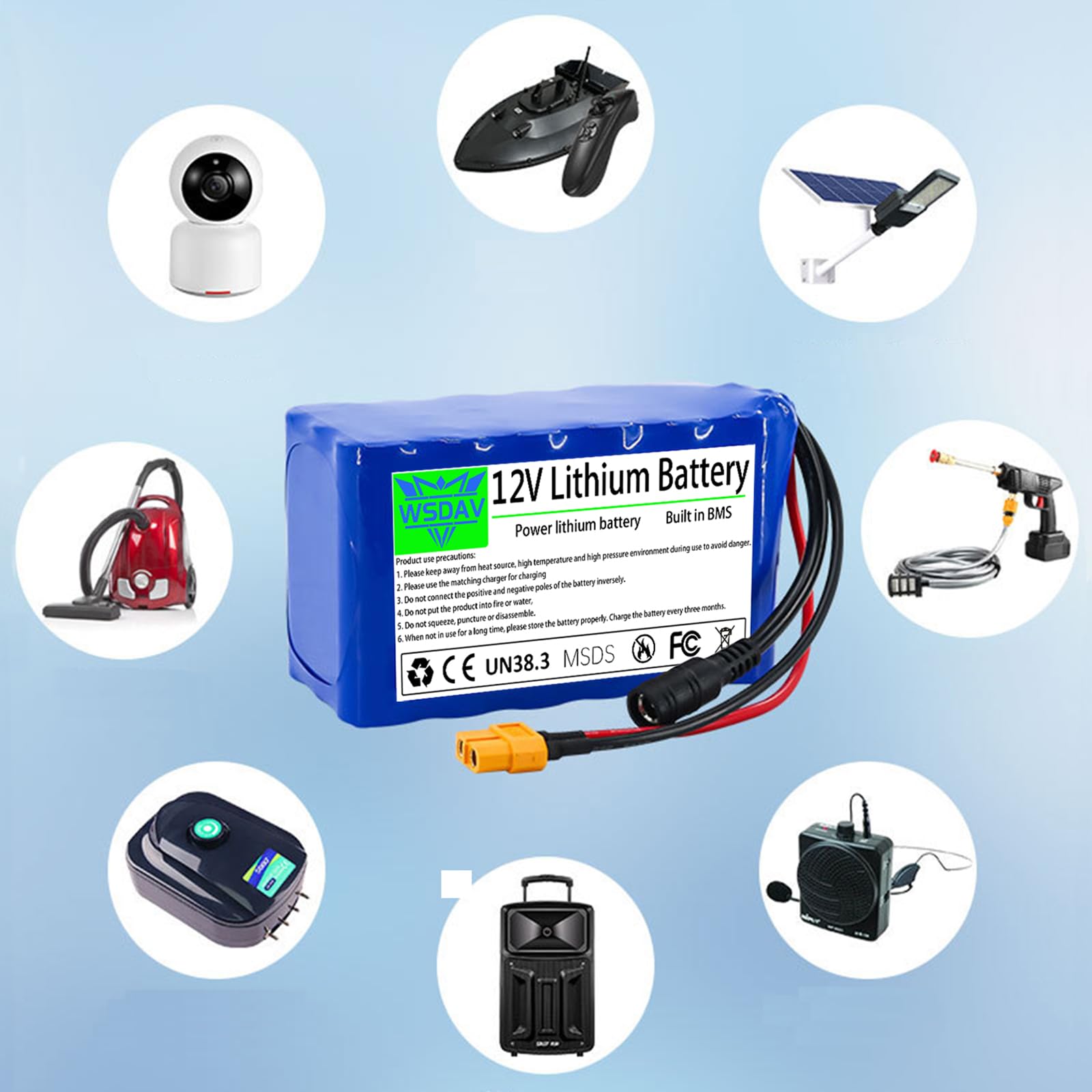 Batterie pour Bateau amorceur 12 V, Bloc-Batterie Lithium 12 V 18 Ah, 22 Ah, 24 Ah ou 30 Ah avec Chargeur pour Moteur de 200 W, 250 W, 300 W ou 360 W