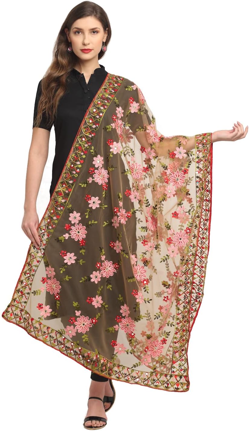 Women's Heavy Net Embroidered Fancy phulkari work Dupatta for women