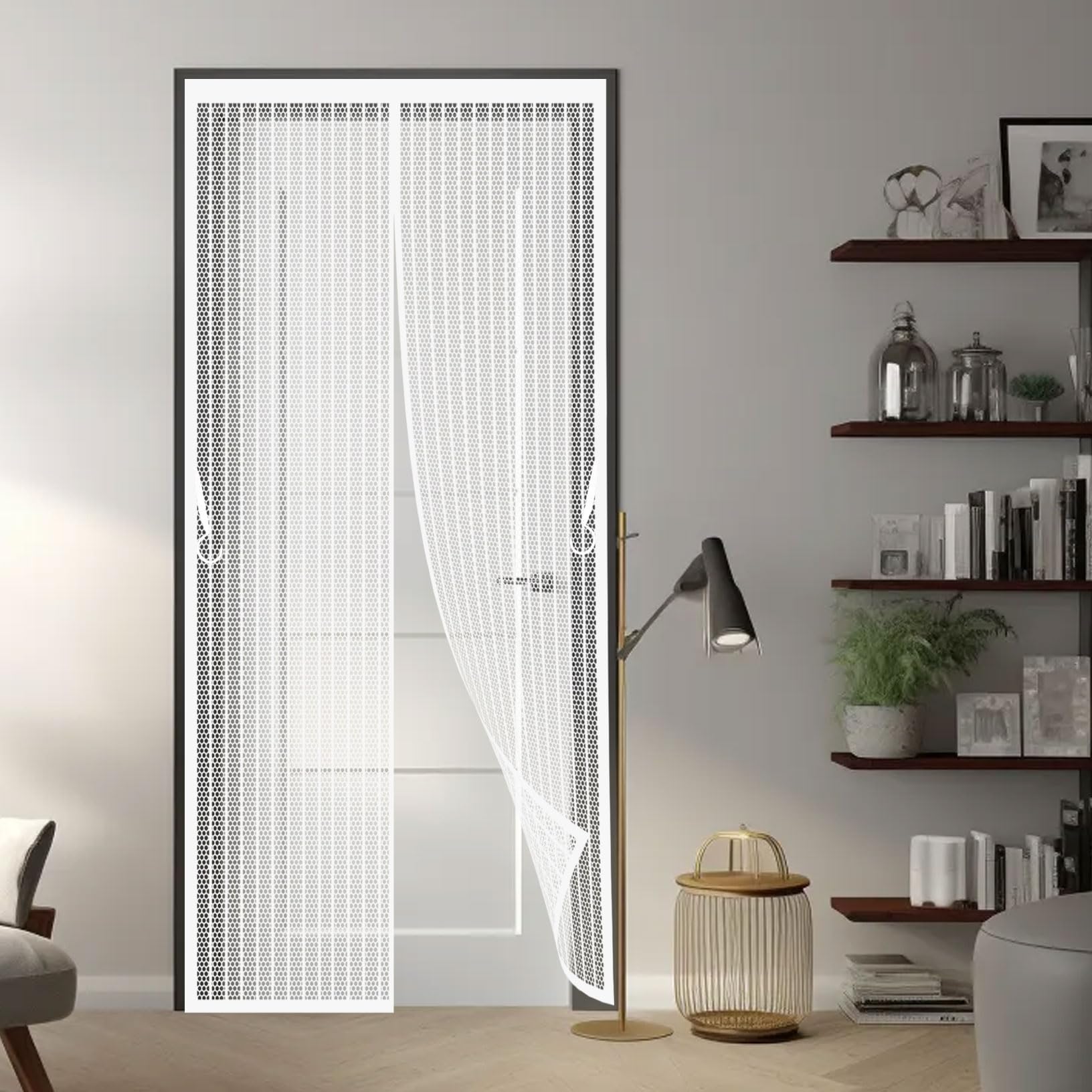 Magnetic Fly Screen Door 85 x 184 cm with Powerful Magnets and Full Frame Magic Tape Fly Screens Doors Nets Self Sealing No Gap, Pet-Friendly for Living Room, Kitchen, Bedroom, White