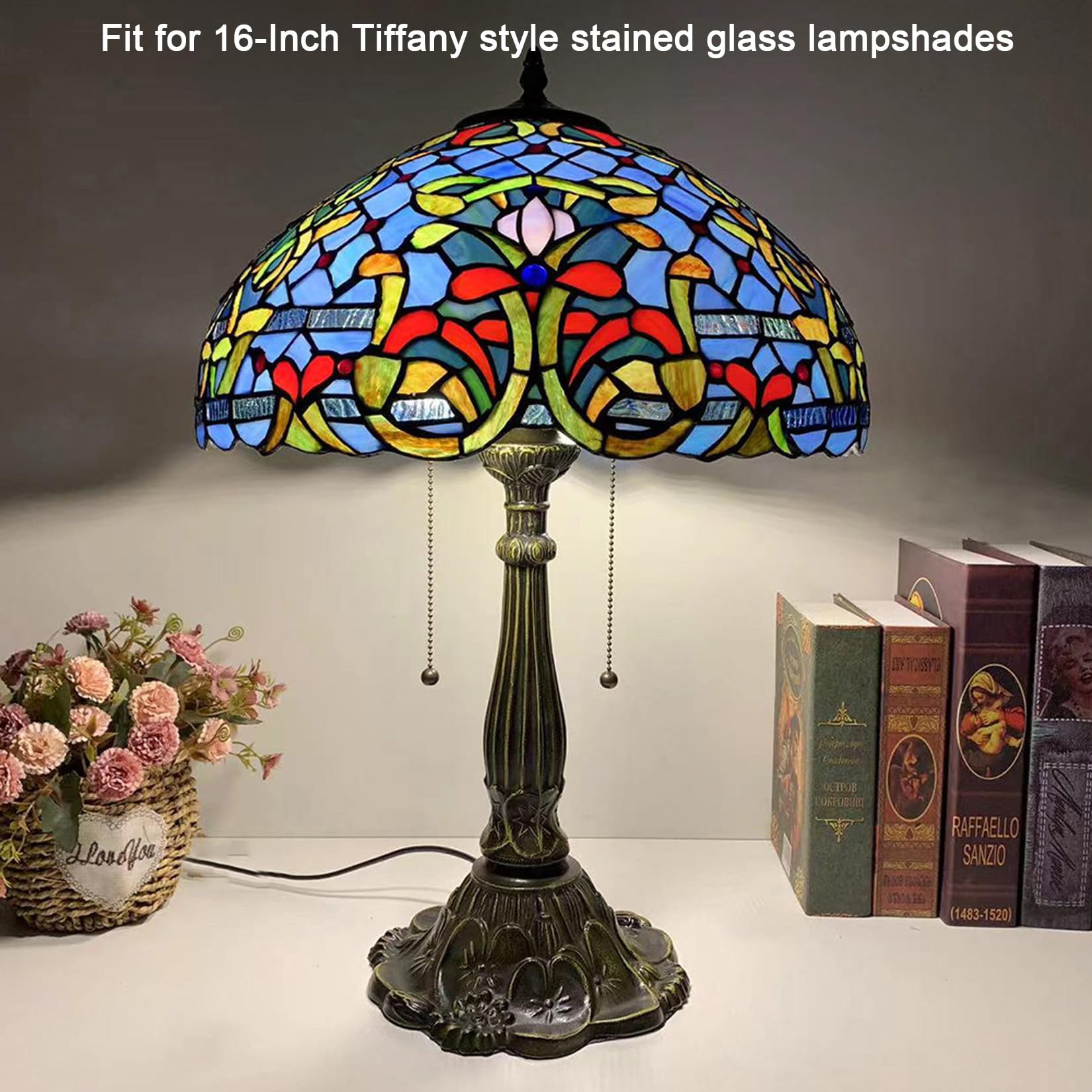 GDLight Base de lampe de table à 2 lampes de rechange avec interrupteur à chaînette, Base de lampe de rechange de style vintage Tiffany Convient aux abat-jours en verre teinté de 16 pouces