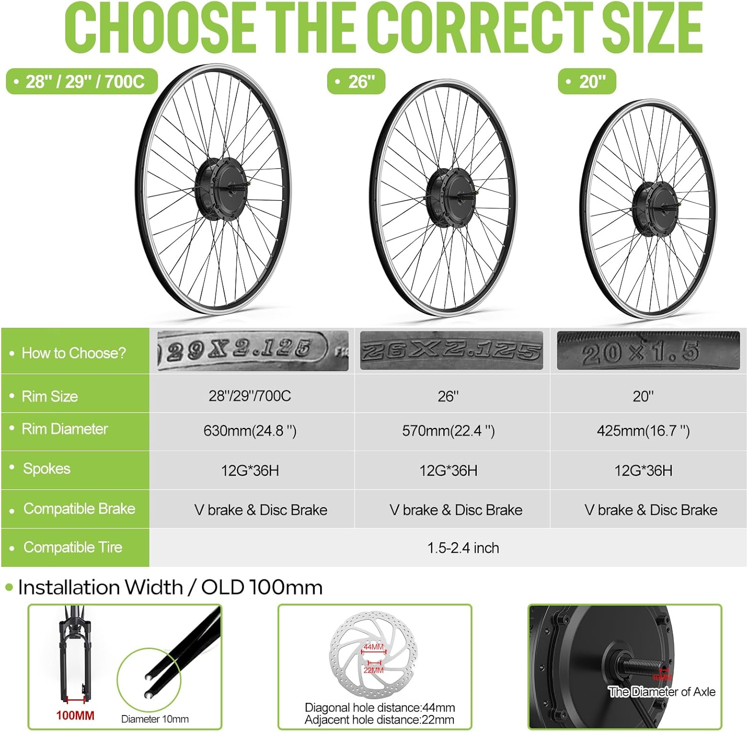 BAFANG G020 48V 500W Front Hub Motor Electric Bike Conversion Kit for 20"/26"/700C Wheel Drive Engine with LCD Display &Optional Ebike Battery