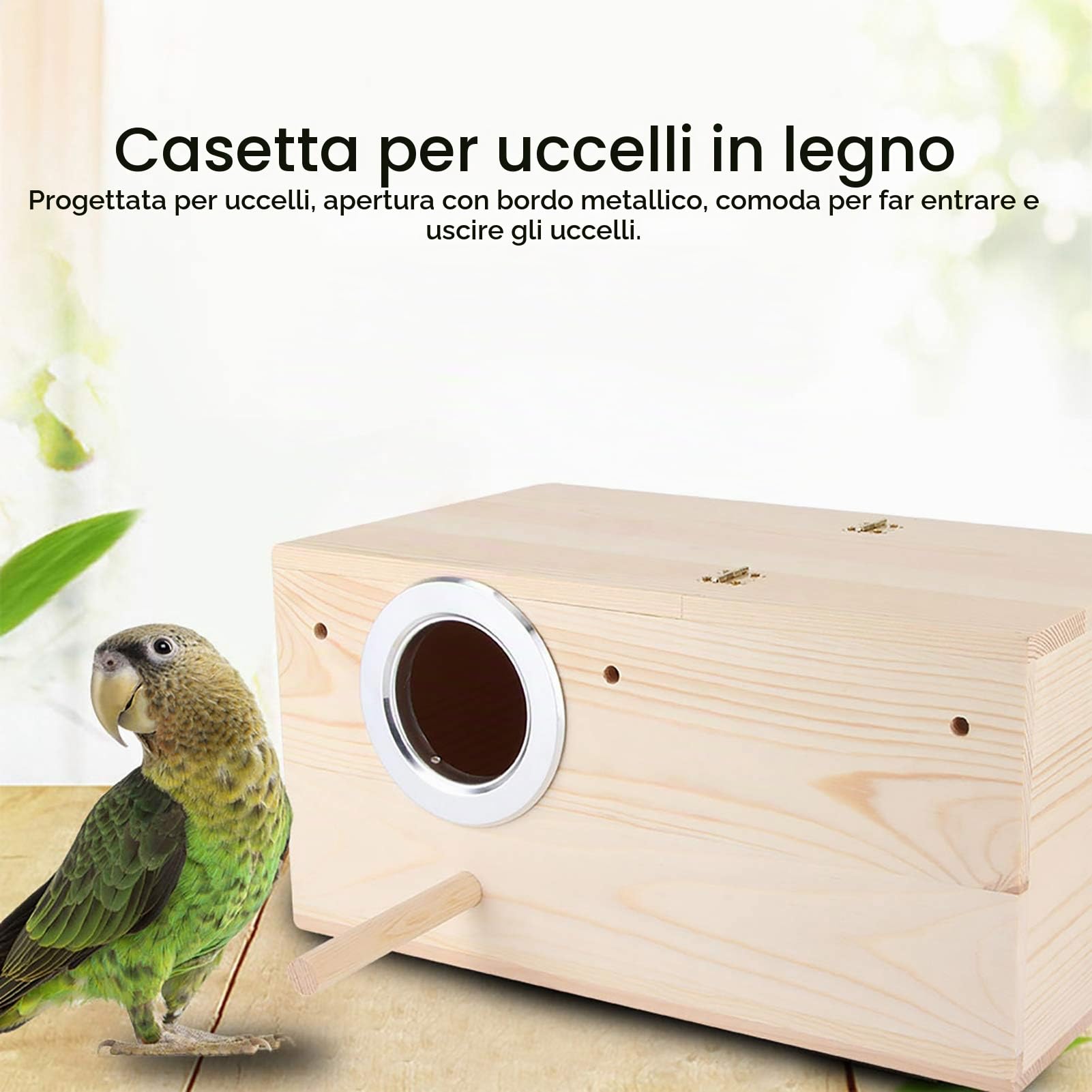 Nido per Parrocchetto, 34 x 19,5 x 17 cm Casetta per Uccelli in Legno Scatola per Allevamento Gabbia per Uccelli Casa Pappagalli Scatola di Accoppiamento Accessori per La Decorazione del Giardino