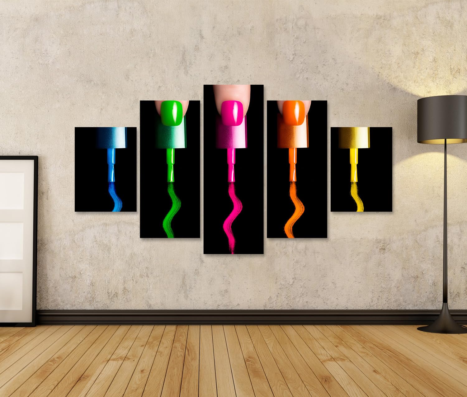 islandburner Bild auf Leinwand Faszinierende Farbexplosion Nagellack Wandbild Wohnzimmer Für Kreative Köpfe - 5-teilig