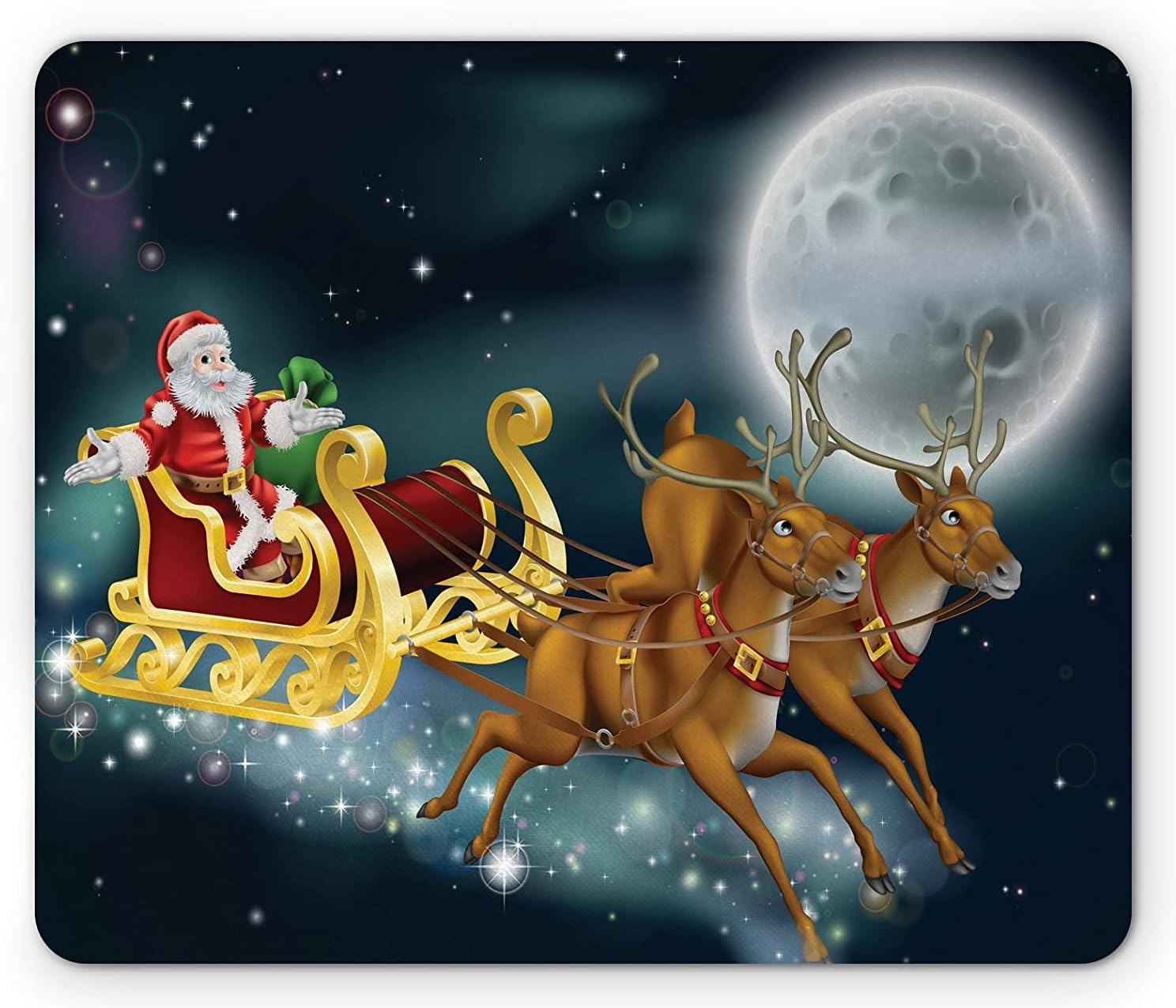 Amazon Co Jp クリスマスマウスパッド サンタクロース トナカイのトナカイ付き スレッジダークマジカル星空と月のファンタジー付き パソコン 周辺機器