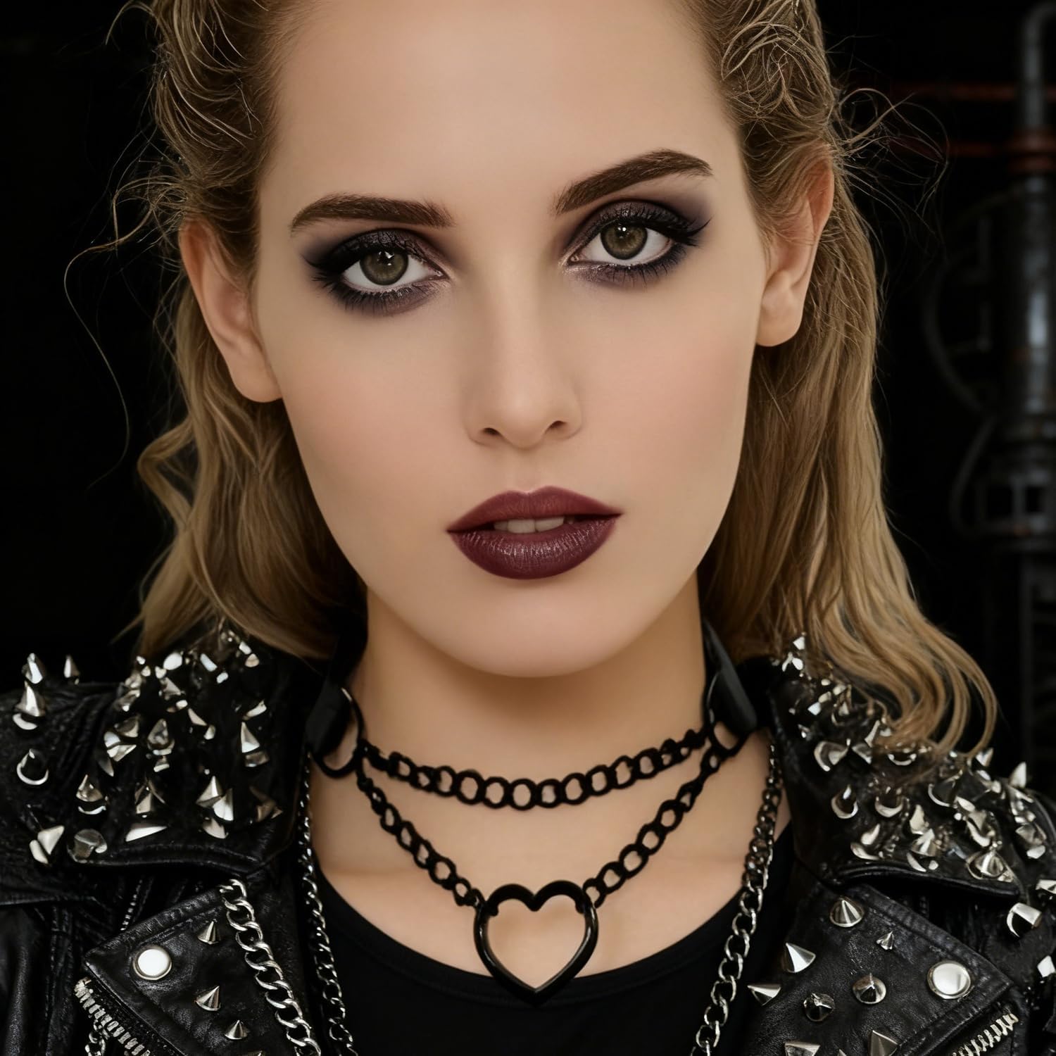 Heart Choker Necklace for Women Men, Gothic Punk PU Leather Adjustable Collar with Chain Y2K Emo Grunge Jewelry - Image 2