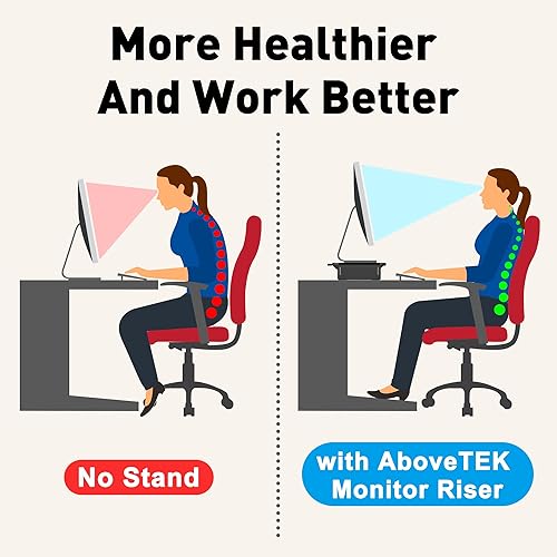 Miniatura 3 de AboveTEK Soporte elevador plegable para monitor con cajón, soporte de monitor de computadora ajustable en altura, soporte para teléfono para PC,