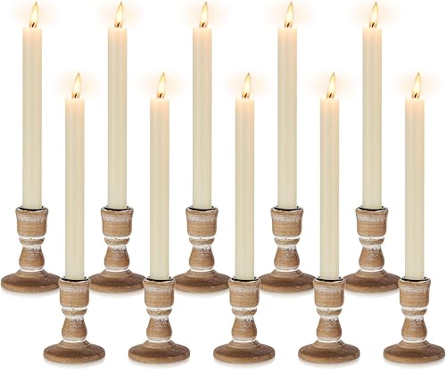 Portavelas cónicos de madera candelabros de madera, decoración rústica de otoño para sala de estar, mesa de comedor, centro de mesa, juego de 10
