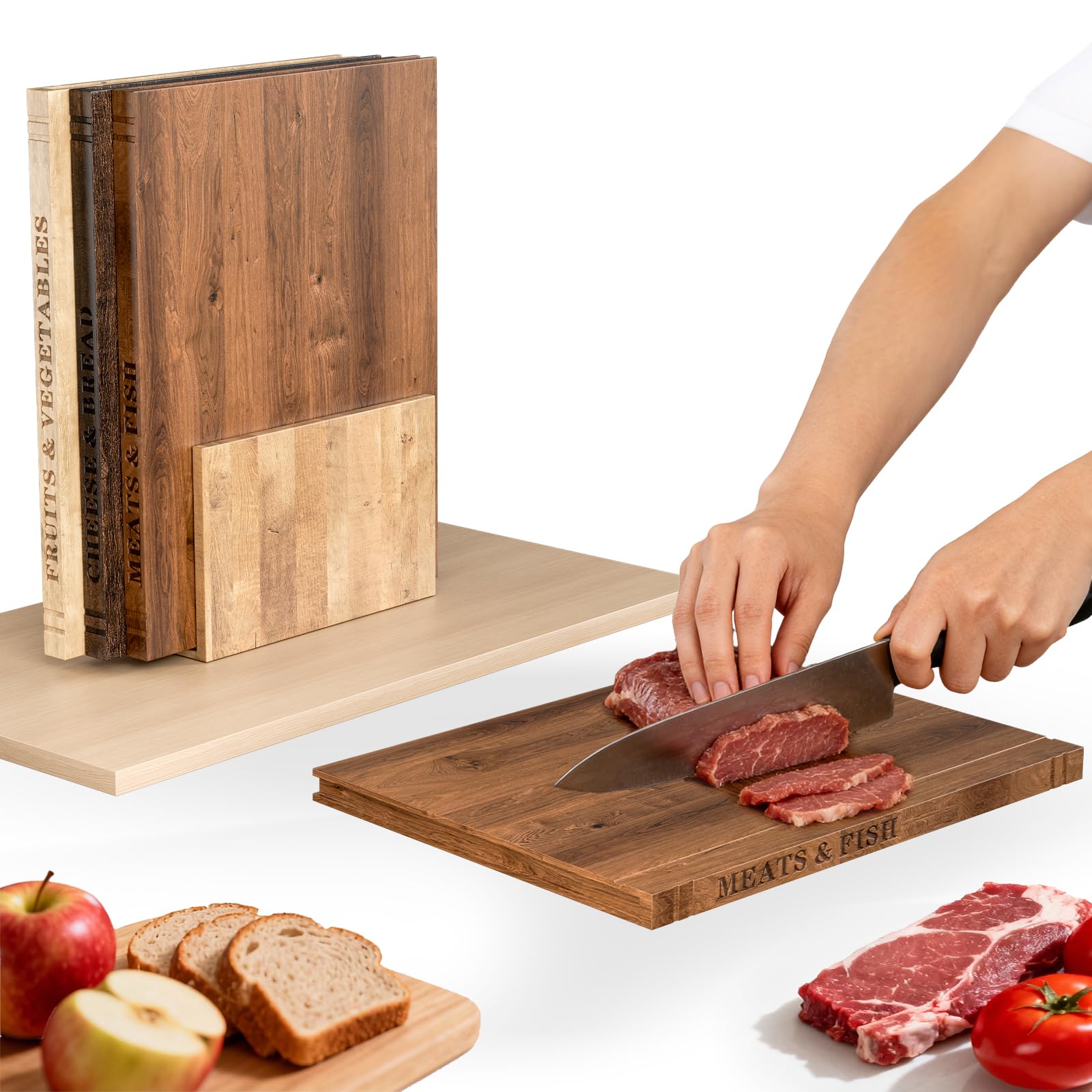 Photo 1 of Book Cutting Board Set - 3pcs Wooden Book Cutting Boards, 100% Acacia Wood Food Safe Non-Slip Chopping Boards, Suitable For Home Kitchen Countertop Decoration (Acacia)