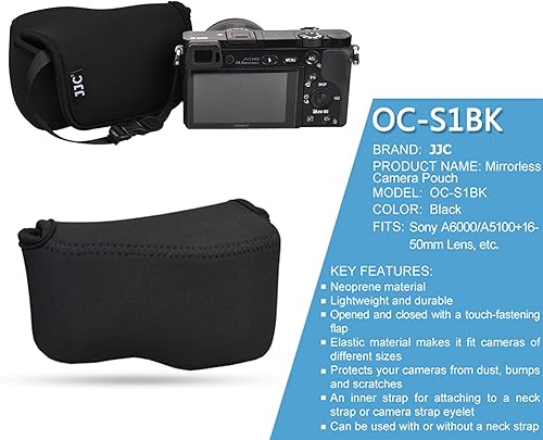 Vista 17 de Fotasy JJC - Funda de neopreno ultraligera resistente al agua, color gris, compatible con Sony a6600 a6500 a6400 a6300 a6100 a6000 a5100 + lente