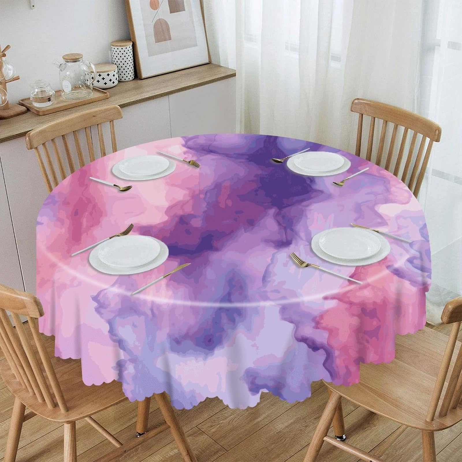 VstaDank Abstract Watercolor Purple Round Tablecloth 60 Inch Easy to Clean Circle Table Cover Thick Decorative Round Polyester Table Cloth for Dining Kitchen Party Farmhouse Outdoor