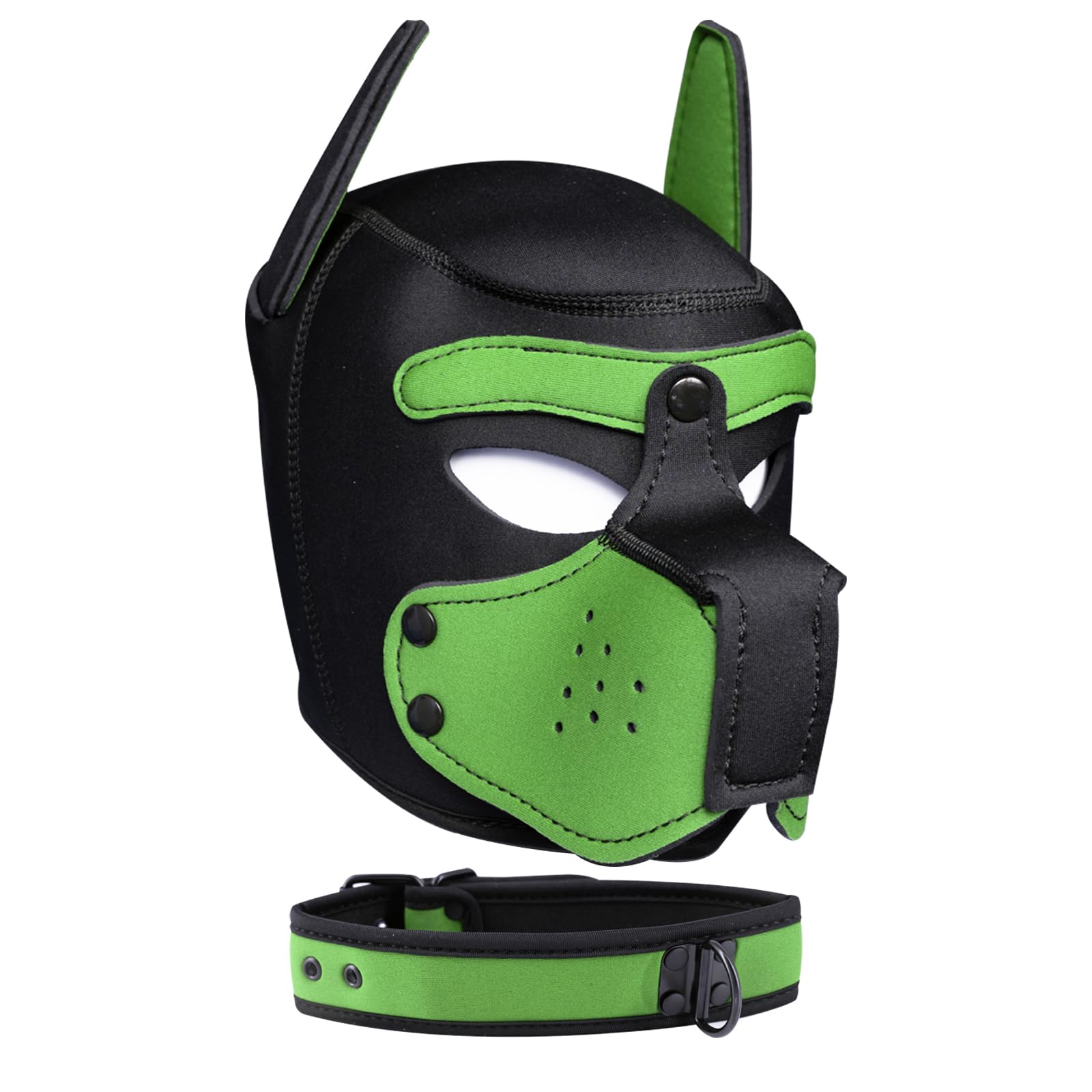 Cagoule pour chiot en néoprène avec muselière et collier amovibles, visage complet pour chien (9 couleurs) (vert)