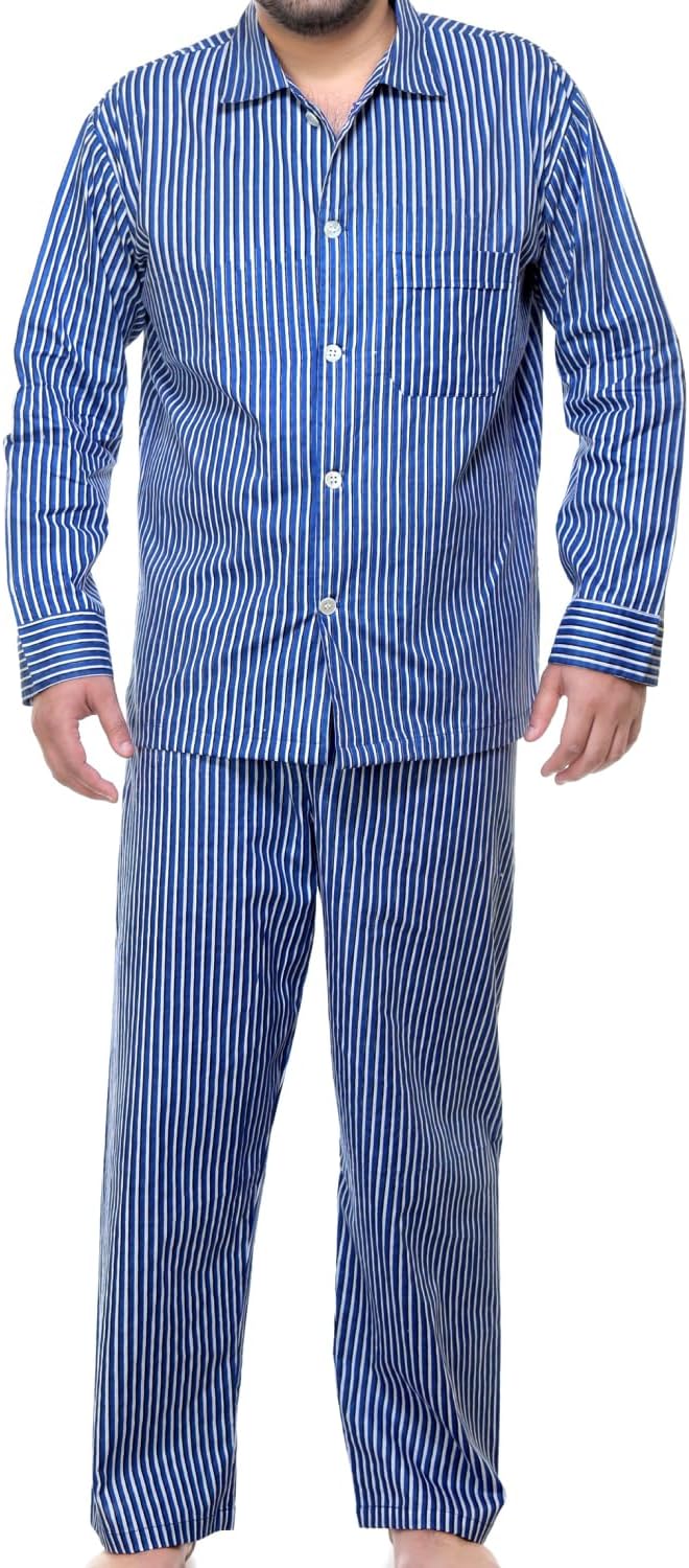 Huar Men's 100% Cotton Pajamas Sets Long Sleeve Top and Pants Button Down Sleepwear Loungewear Pjs set with Pockets - Image 2