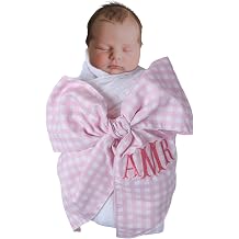 Morxy Personalized Newborn Swaddle Sash-Cotton Maternity Sash with Big Bowknot - Custom Sash for Baby Girls & Boys - Cute Baby Accessory for Newborn Photography Props and Nursery Decor Plaid Pink