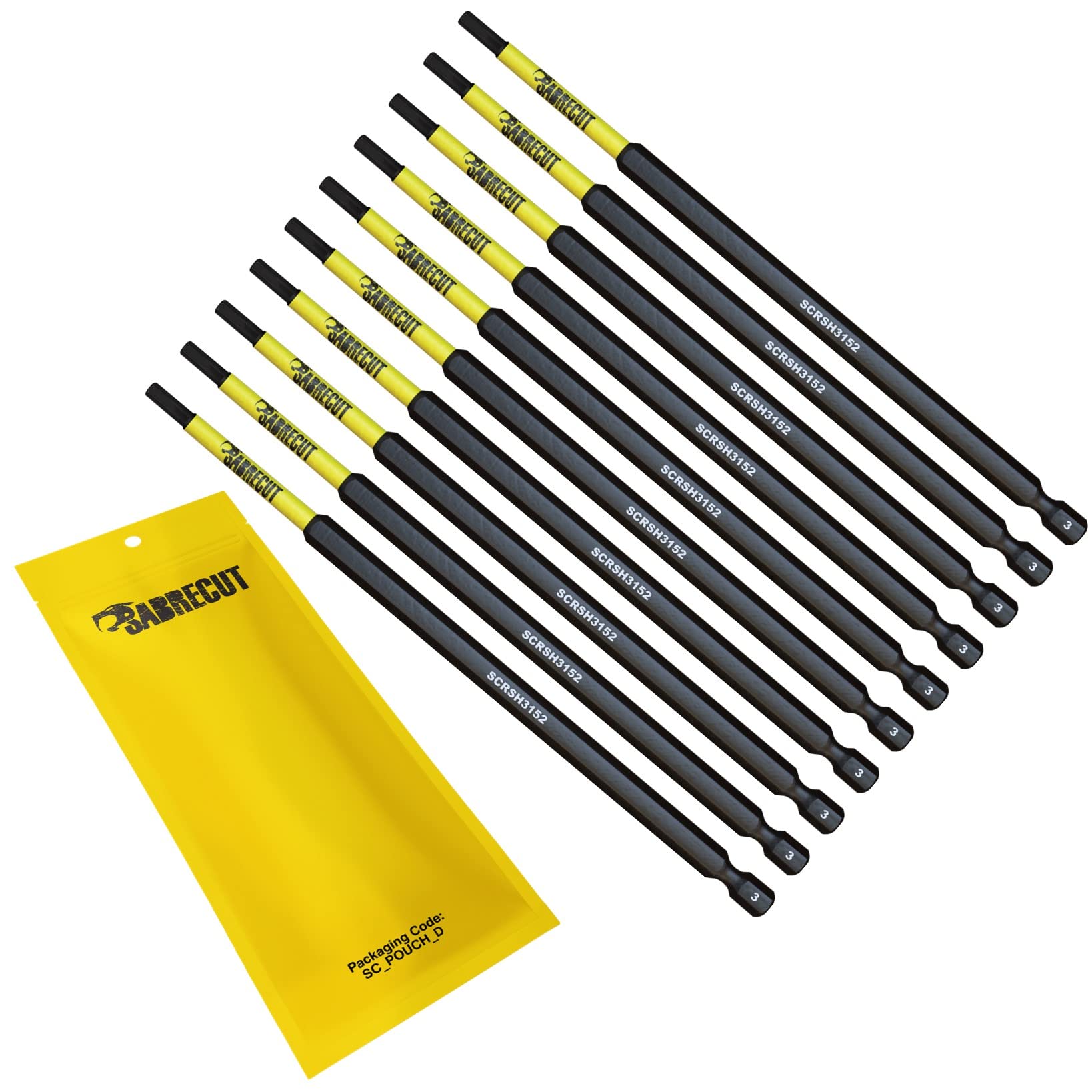 Sabrecut 10 X Scrh3152_10 152Mm H3 Hex Magnetic Impact Screwdriver Driver Bits Set Single Ended Heavy Duty
