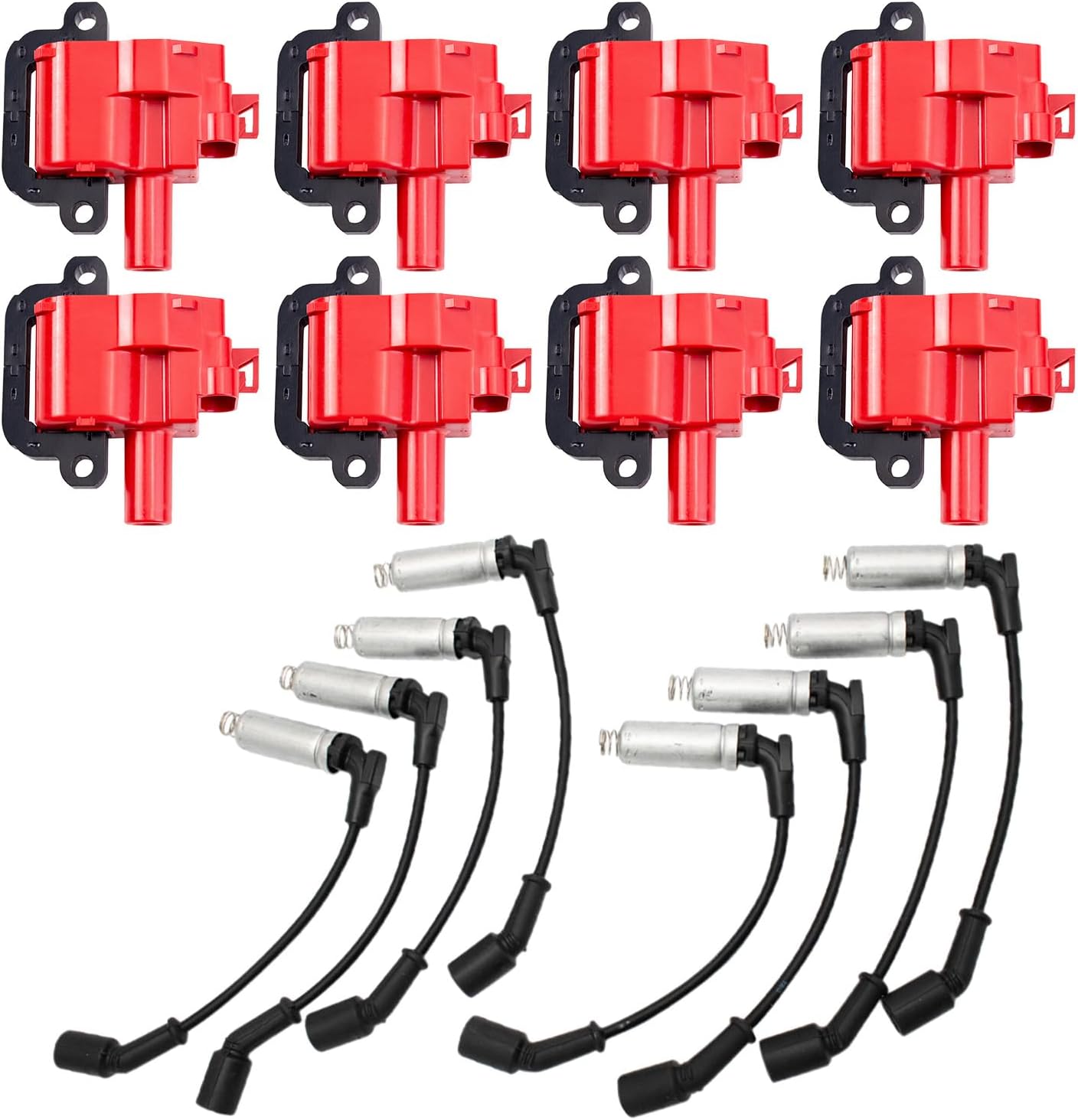 TRQ Performance Ignition Kit Ignition Coils Spark Plug Wire Set 9 Piece Compatible with 01-02 Chevrolet Silverado 2500 HD 8.1L V8 01-02 GMC Sierra 2500 HD 8.1L V8 SQUARE STYLE COIL ONLY